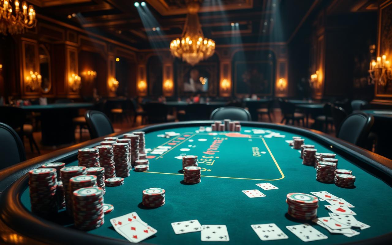 Pokertisch im Casino Graz mit Chips und Karten — Symbolbild zur Pokermania Big 50K Turnierserie