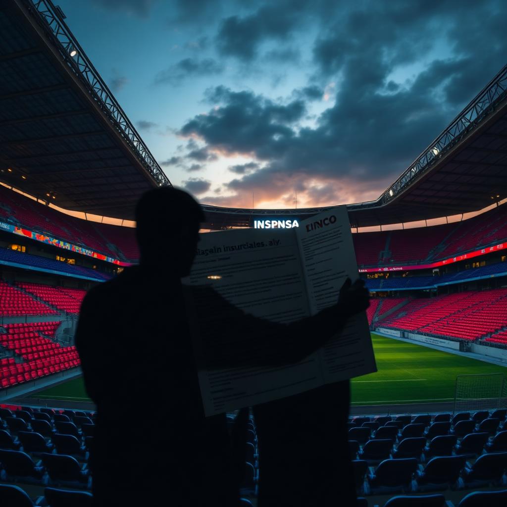 Leeres spanisches Fussballstadion in der Dämmerung, rote und blaue Sitze, Symbolbild zur Versicherungs-Police von CA Osasuna gegen den eigenen Abstieg